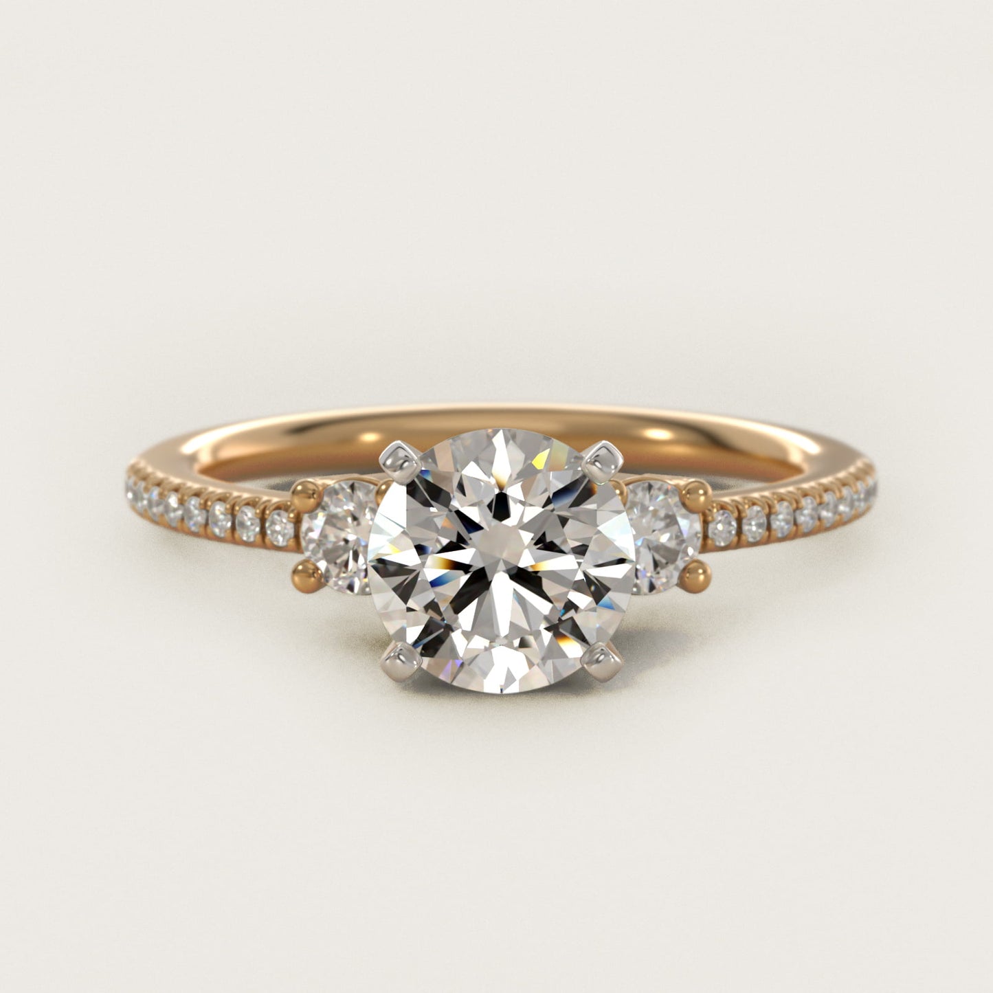 Petite MicropavŽ Trio Diamond Engagement Ring in 14K Yellow Gold (1/5 ct. tw.) - Round Center