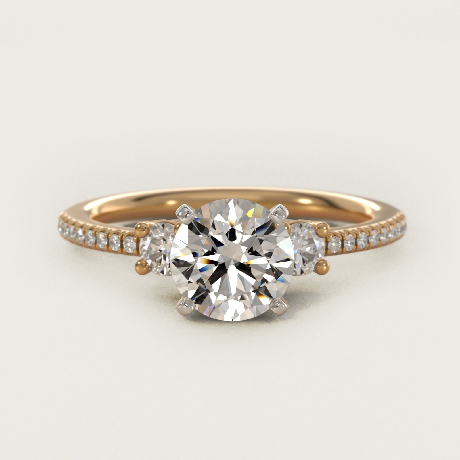 Petite MicropavŽ Trio Diamond Engagement Ring in 14K Yellow Gold (1/5 ct. tw.) - Round Center