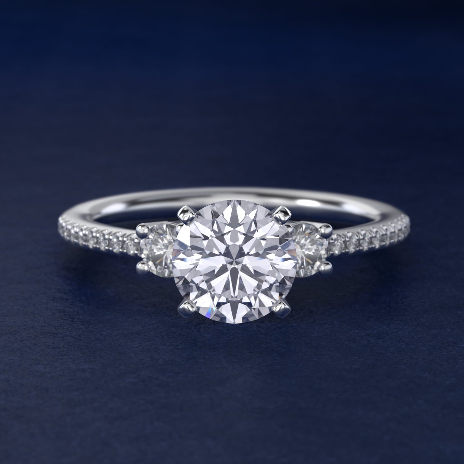 Petite Micropav? Trio Diamond Engagement Ring in Platinum (1/5 ct. tw.) - Round Center