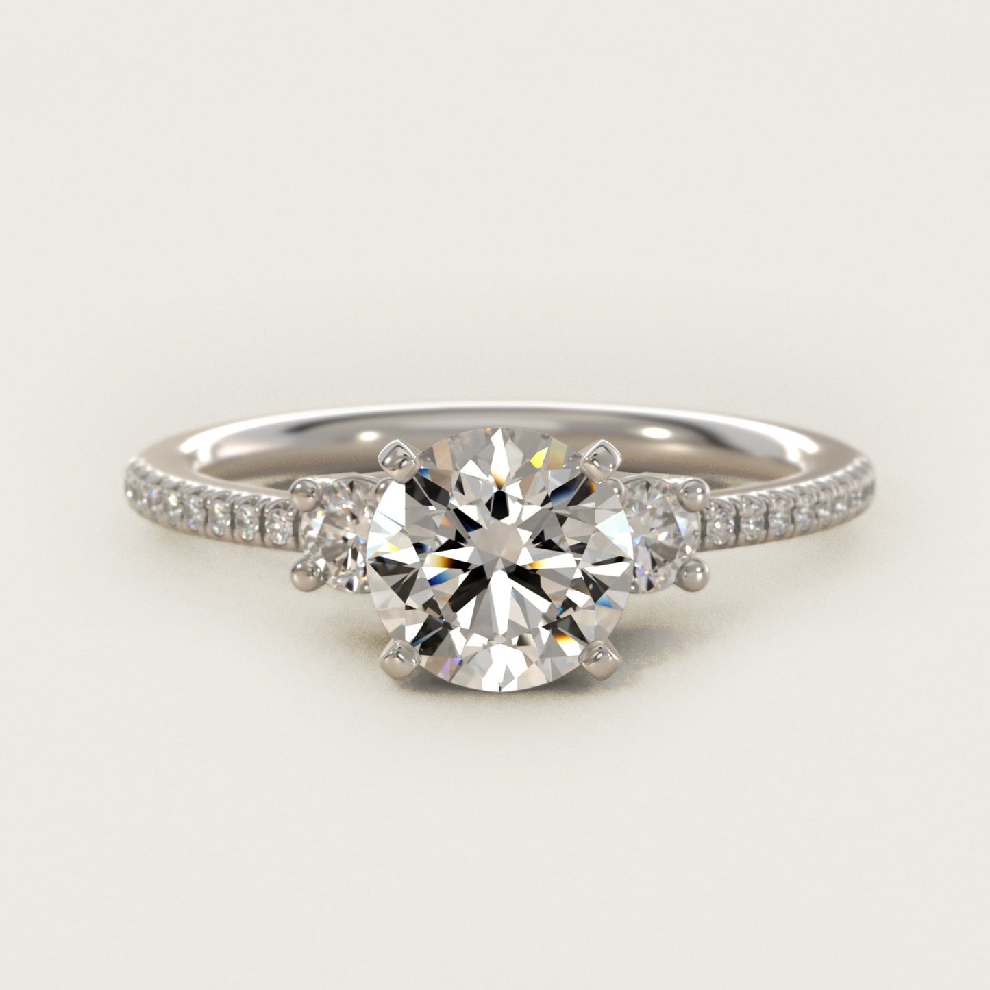 Petite Micropav? Trio Diamond Engagement Ring in Platinum (1/5 ct. tw.) - Round Center