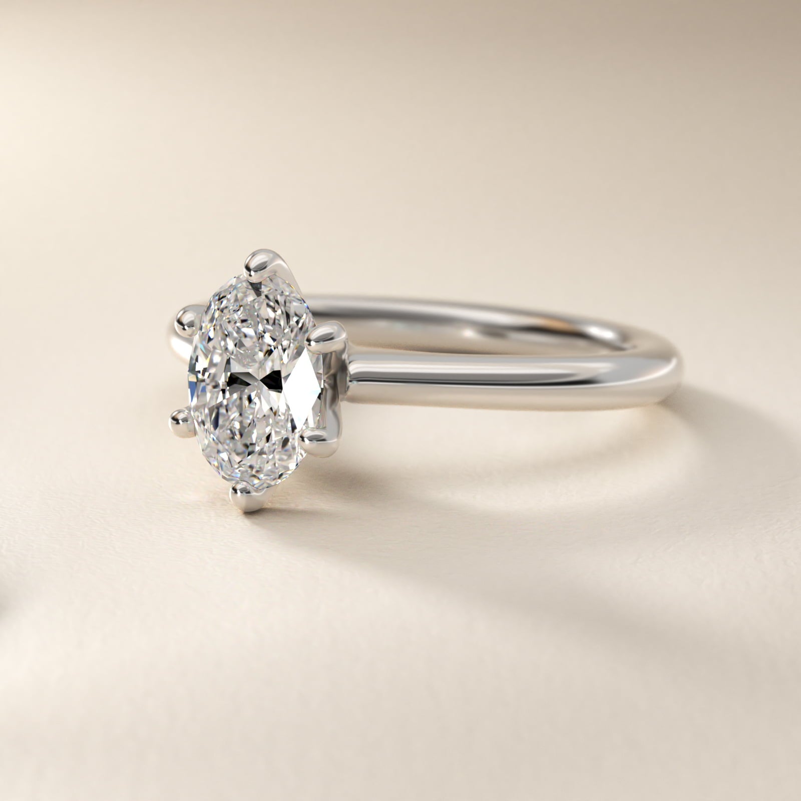 Petite Nouveau Six-Prong Solitaire Engagement Ring in 18k White Gold - Oval Center