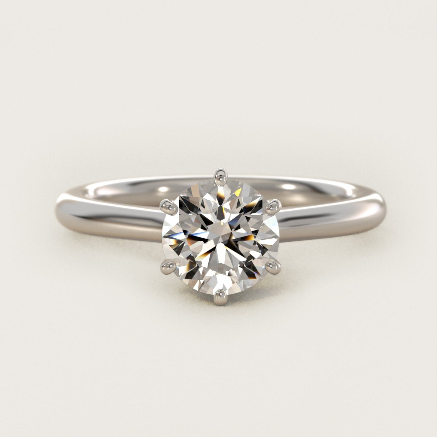 Petite Nouveau Six-Prong Solitaire Engagement Ring in 18k White Gold - Round Center