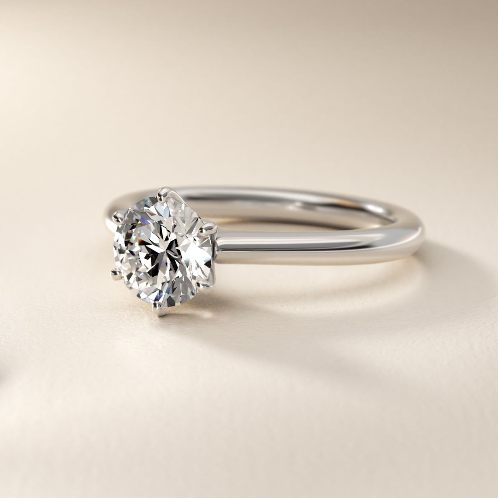 Petite Nouveau Six-Prong Solitaire Engagement Ring in 18k White Gold - Round Center