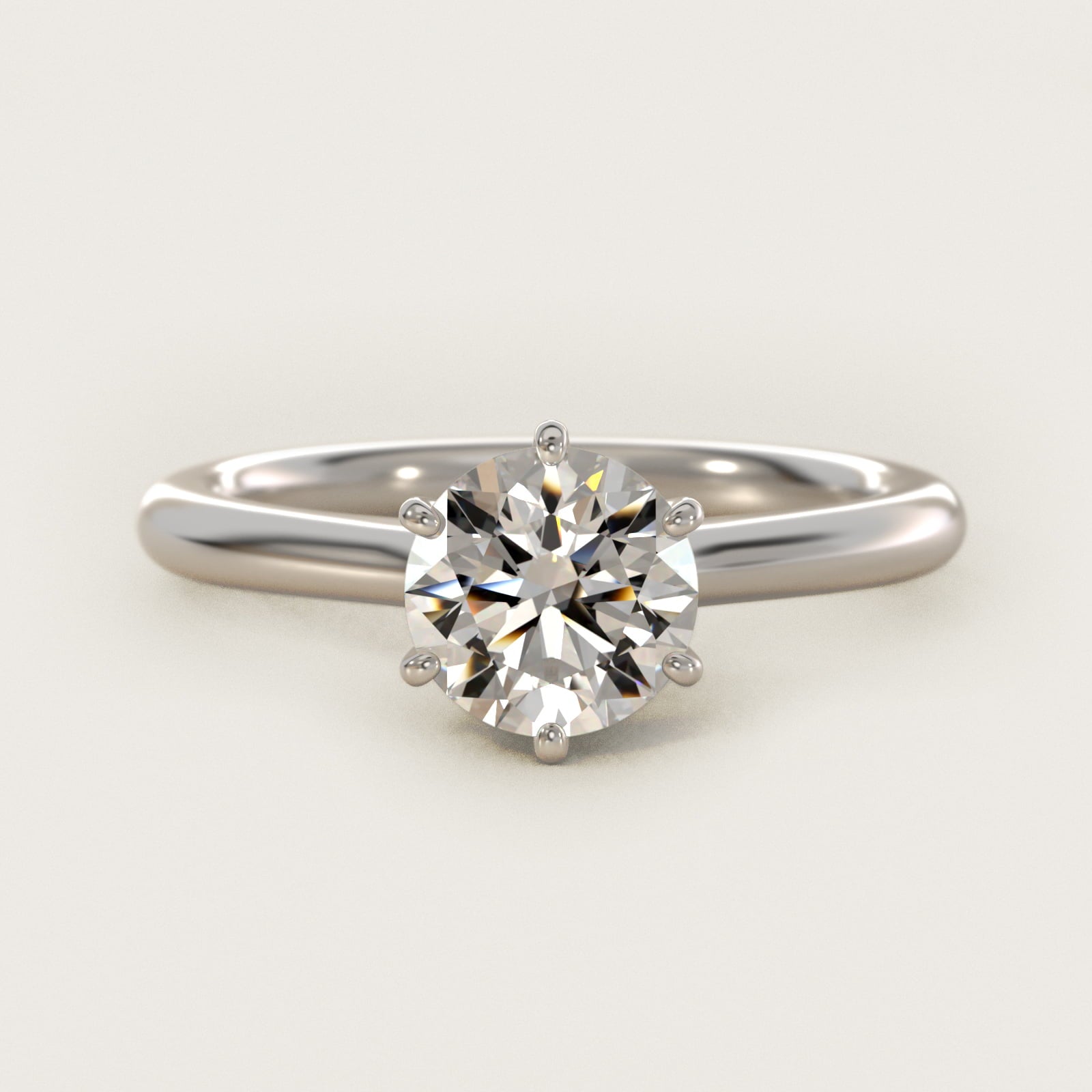 Petite Nouveau Six-Prong Solitaire Engagement Ring in Platinum - Round Center