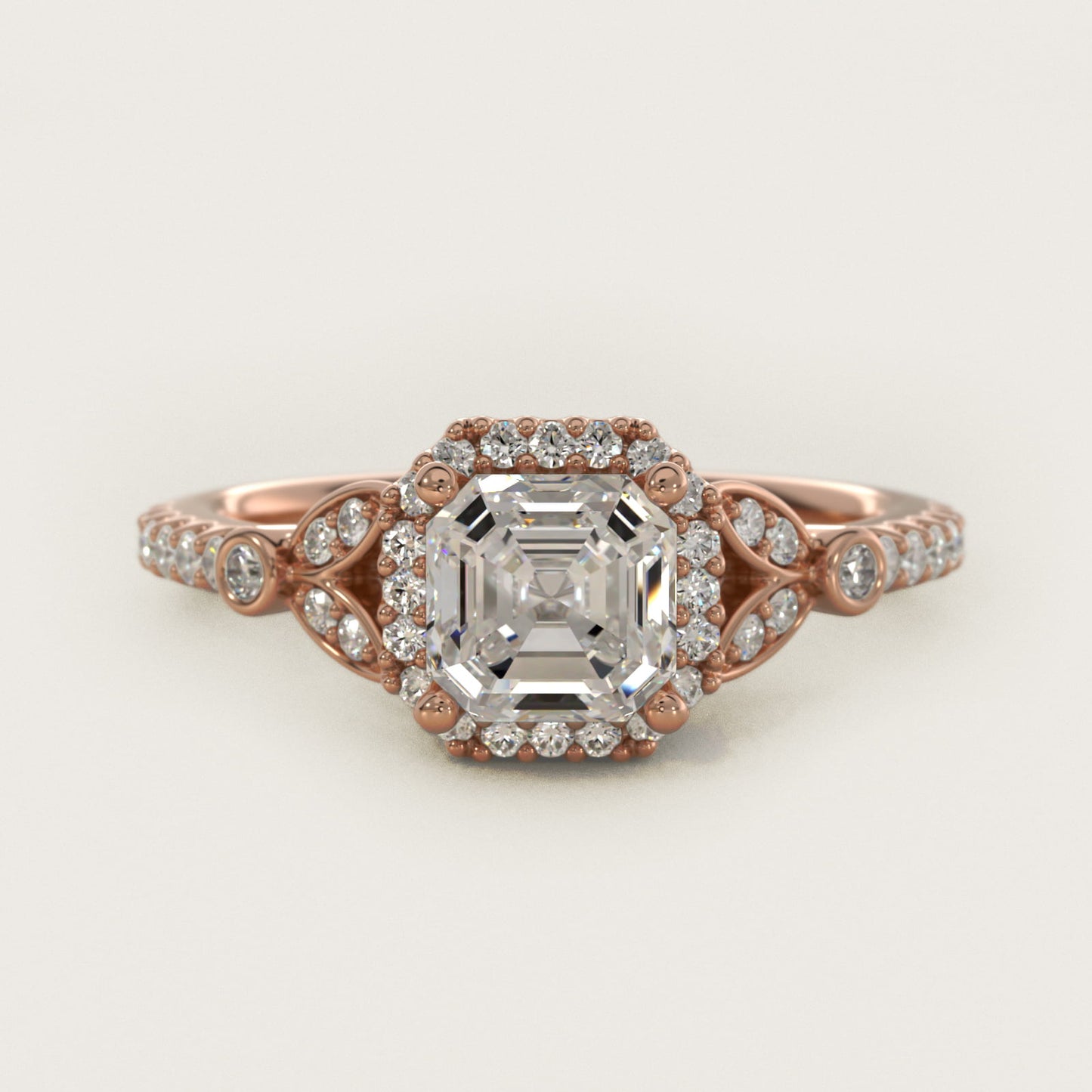 Petite PavŽ Leaf Halo Diamond Engagement Ring in 14k Rose Gold (1/4 ct. tw.) - Asscher Center