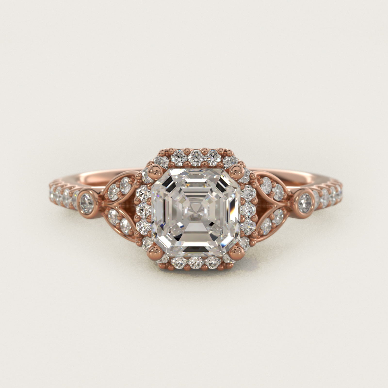 Petite PavŽ Leaf Halo Diamond Engagement Ring in 14k Rose Gold (1/4 ct. tw.) - Asscher Center