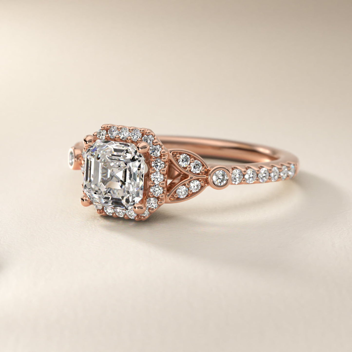 Petite PavŽ Leaf Halo Diamond Engagement Ring in 14k Rose Gold (1/4 ct. tw.) - Asscher Center