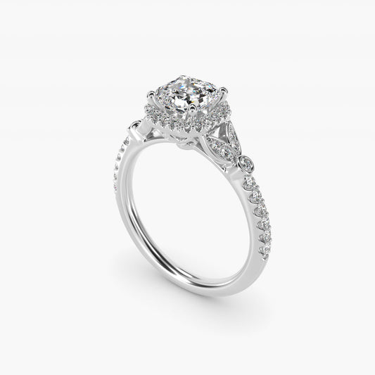 Petite PavŽ Leaf Halo Diamond Engagement Ring in 14k White Gold (1/4 ct. tw.) - Asscher Center
