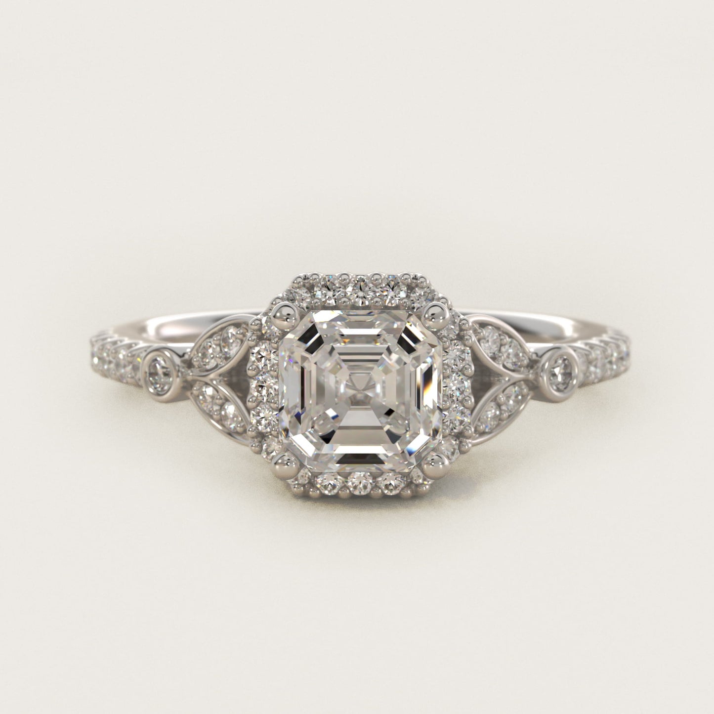 Petite PavŽ Leaf Halo Diamond Engagement Ring in 14k White Gold (1/4 ct. tw.) - Asscher Center