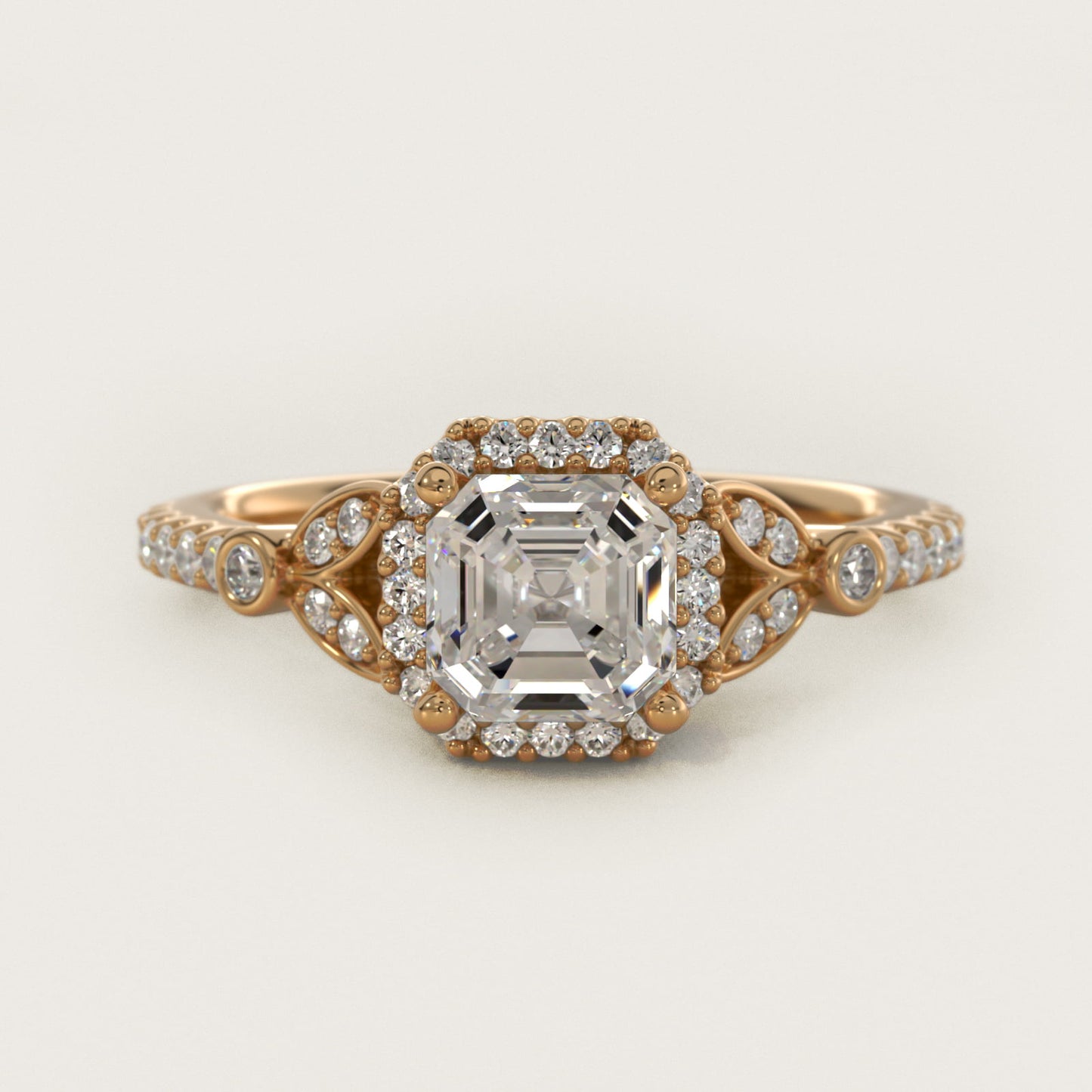 Petite PavŽ Leaf Halo Diamond Engagement Ring in 14k Yellow Gold (1/4 ct. tw.) - Asscher Center