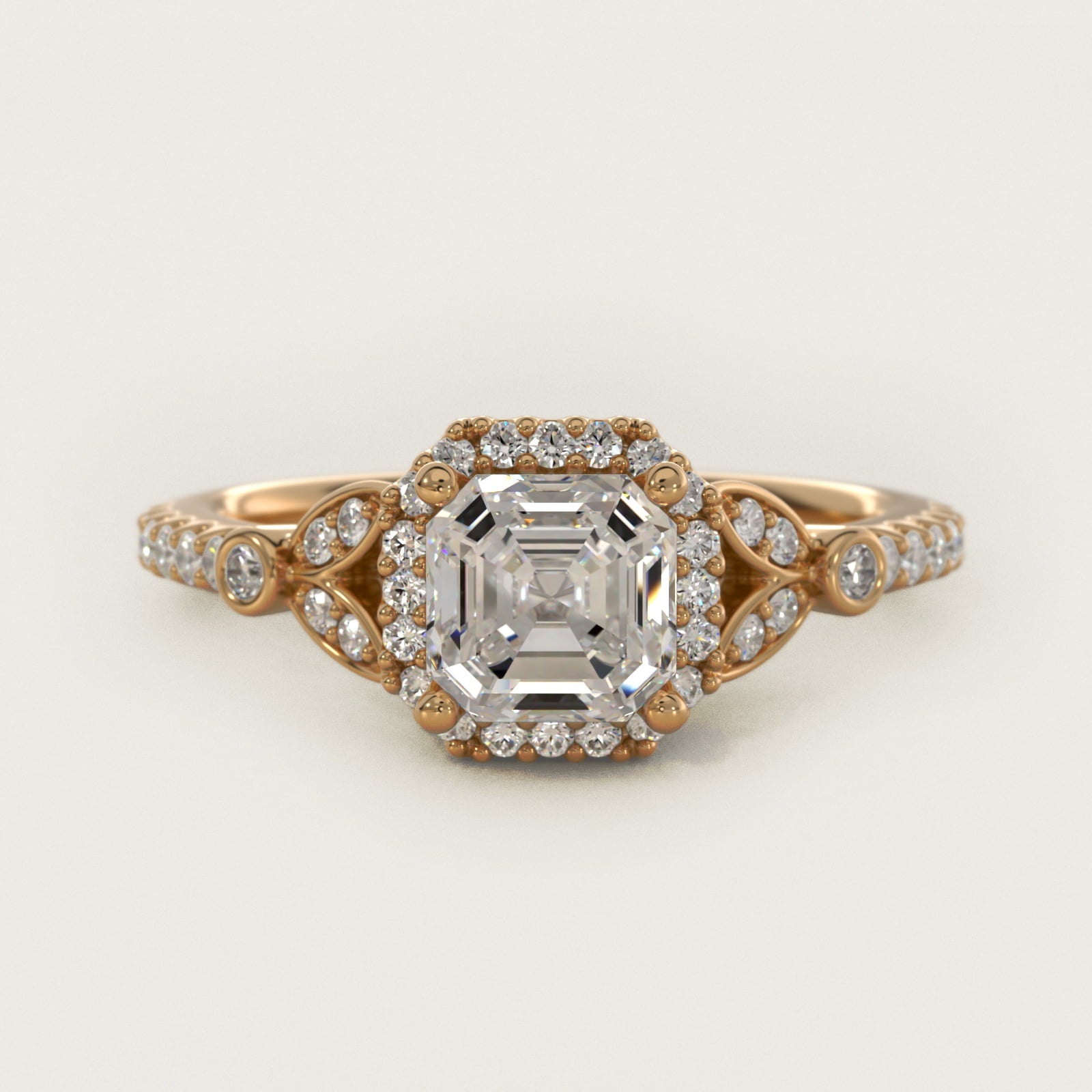Petite PavŽ Leaf Halo Diamond Engagement Ring in 14k Yellow Gold (1/4 ct. tw.) - Asscher Center