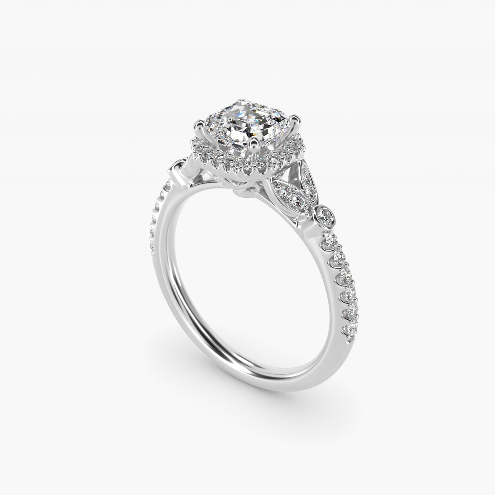 Petite Pav? Leaf Halo Diamond Engagement Ring in Platinum (1/4 ct. tw.) - Asscher Center