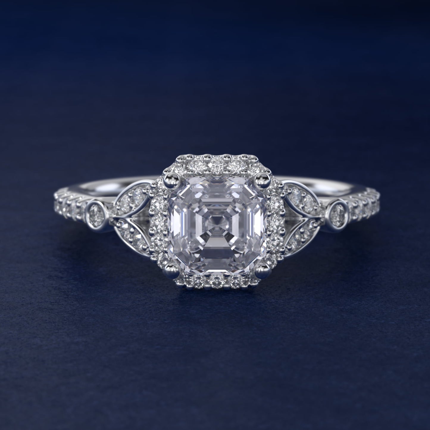 Petite Pav? Leaf Halo Diamond Engagement Ring in Platinum (1/4 ct. tw.) - Asscher Center