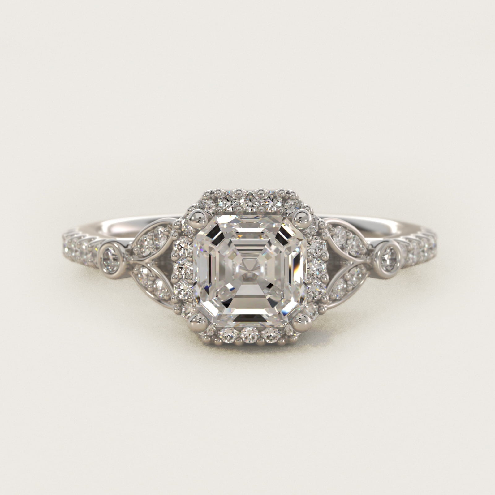 Petite Pav? Leaf Halo Diamond Engagement Ring in Platinum (1/4 ct. tw.) - Asscher Center