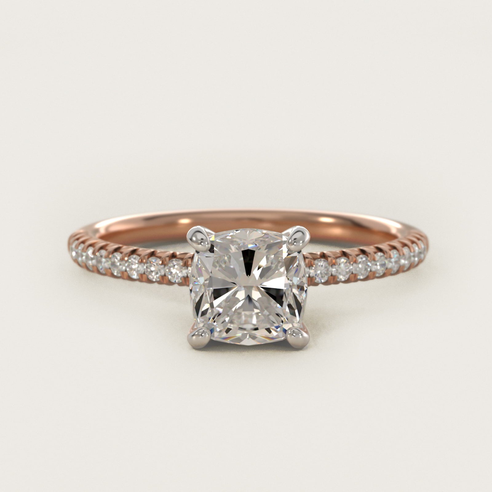 Petite PavŽ Diamond Engagement Ring In 14K Rose Gold By James Allen - Cushion Center