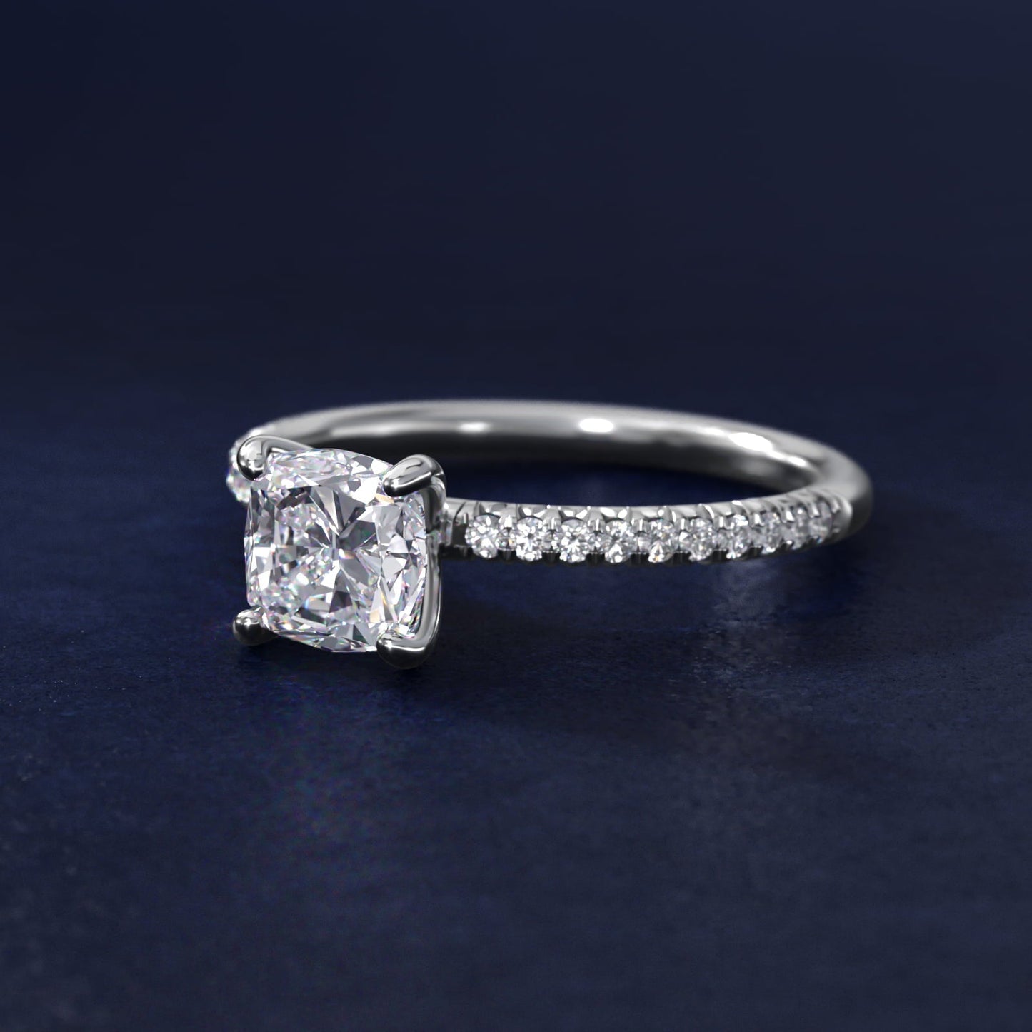 Petite Pav? Diamond Engagement Ring In 18k White Gold By James Allen - Cushion Center