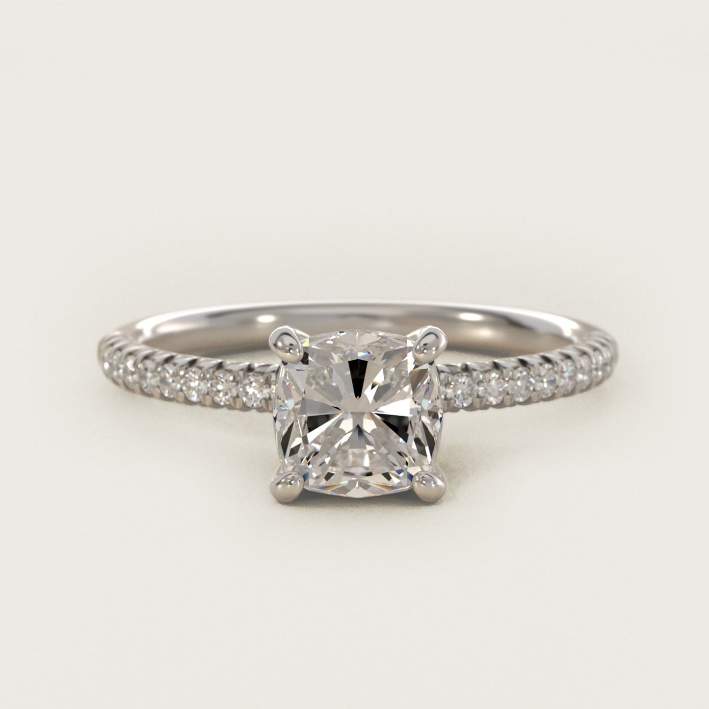 Petite Pav? Diamond Engagement Ring In 18k White Gold By James Allen - Cushion Center