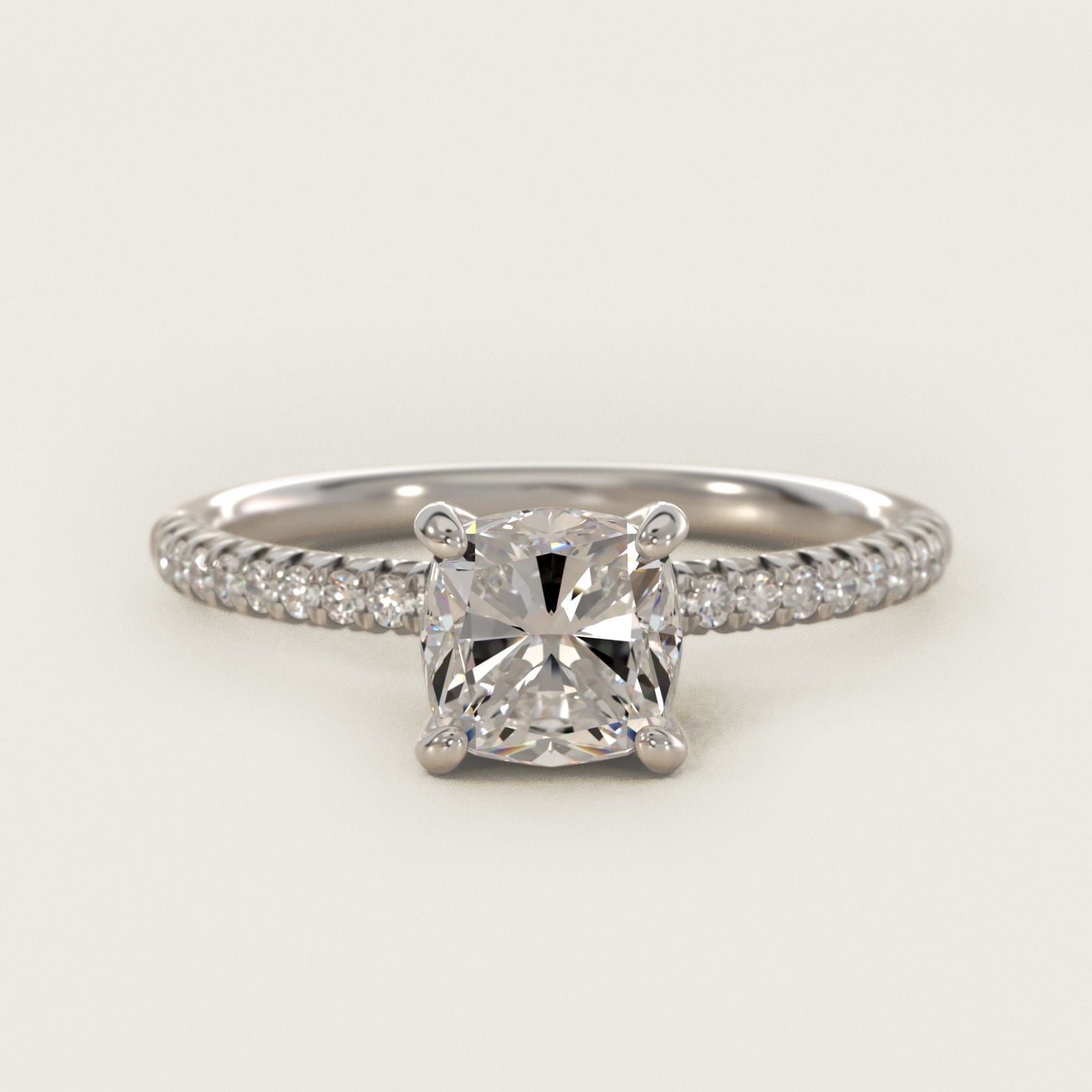 Petite Pav? Diamond Engagement Ring In 18k White Gold By James Allen - Cushion Center