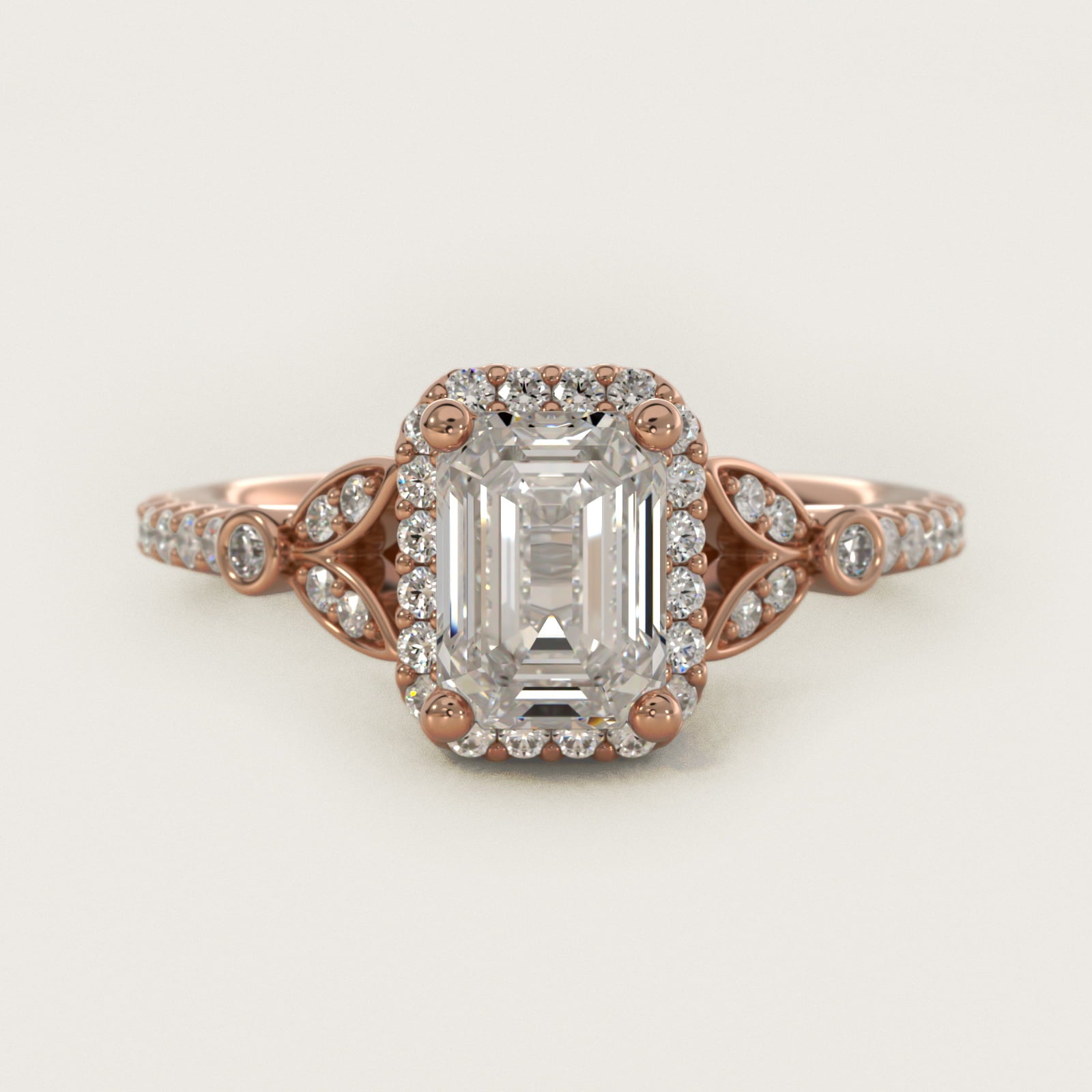 Petite Pav? Leaf Halo Diamond Engagement Ring in 18k Rose Gold (1/4 ct. tw.) - Emerald Center