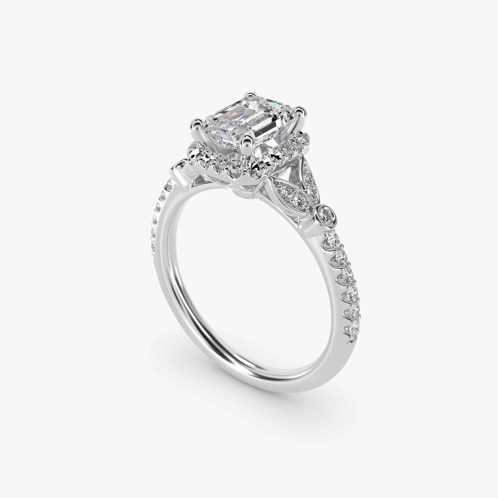 Petite Pav? Leaf Halo Diamond Engagement Ring in 18k White Gold (1/4 ct. tw.) - Emerald Center
