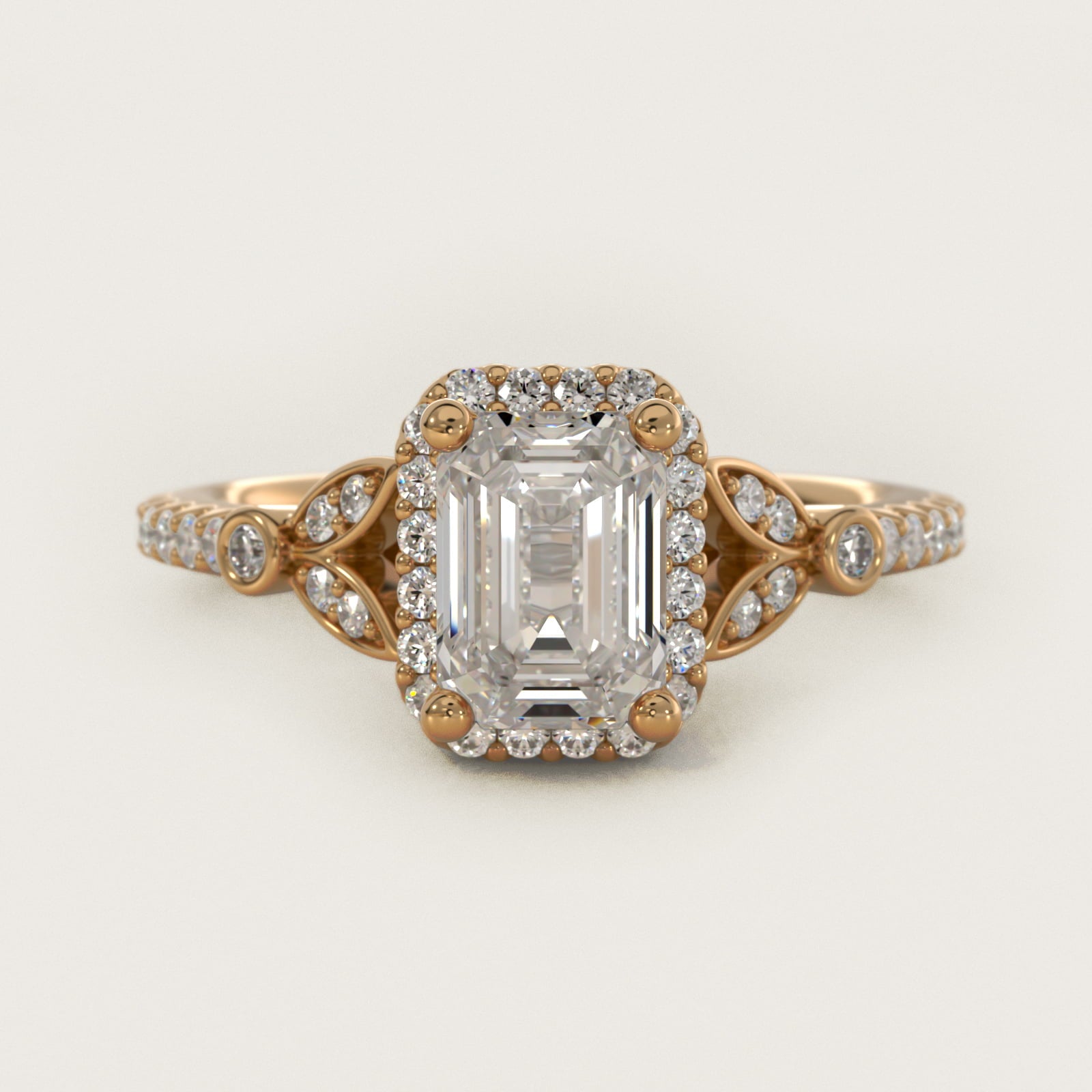 Petite PavŽ Leaf Halo Diamond Engagement Ring in 14k Yellow Gold (1/4 ct. tw.) - Emerald Center