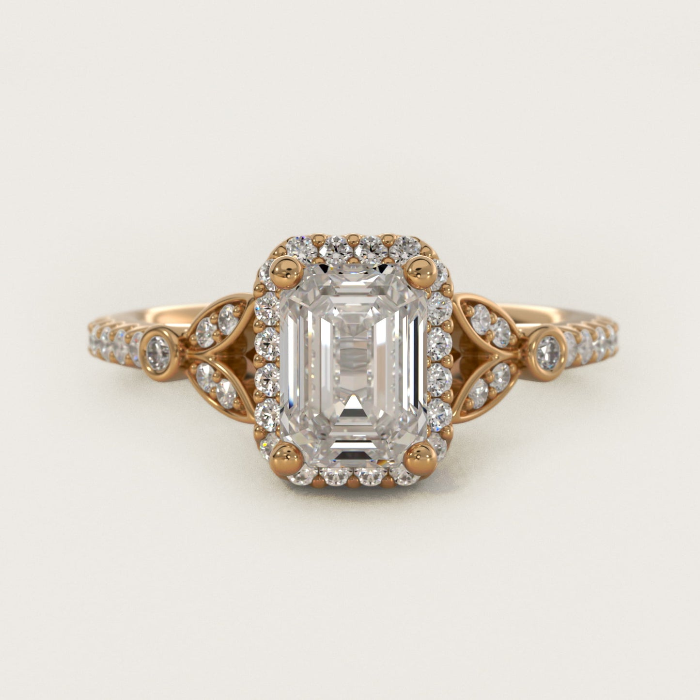 Petite Pav? Leaf Halo Diamond Engagement Ring in 18k Yellow Gold (1/4 ct. tw.) - Emerald Center