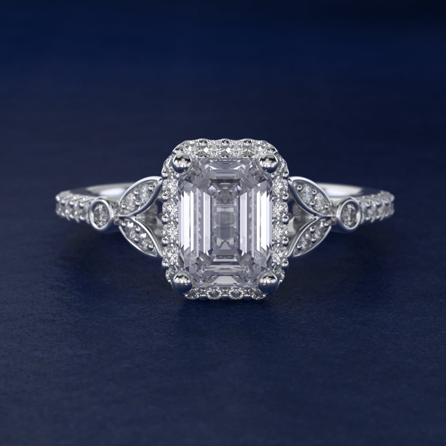 Petite Pav? Leaf Halo Diamond Engagement Ring in Platinum (1/4 ct. tw.) - Emerald Center