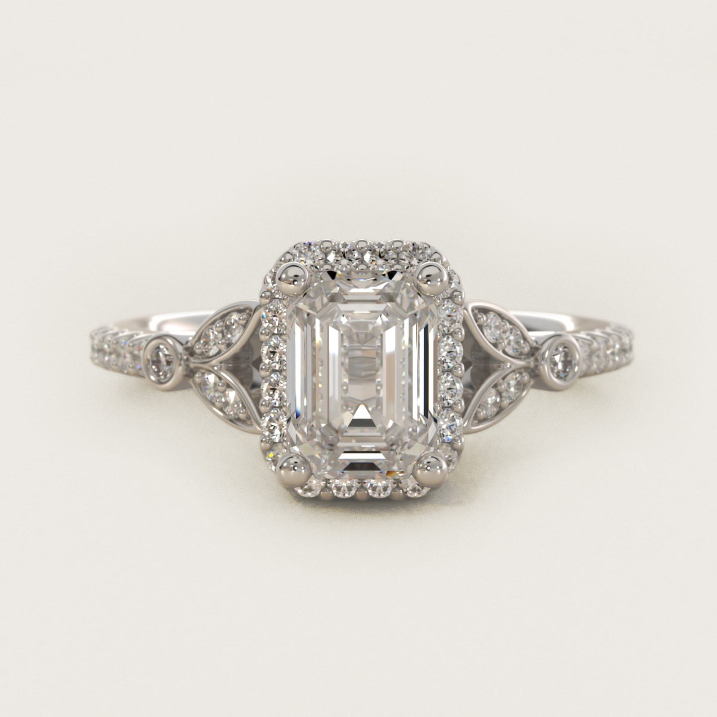 Petite Pav? Leaf Halo Diamond Engagement Ring in Platinum (1/4 ct. tw.) - Emerald Center