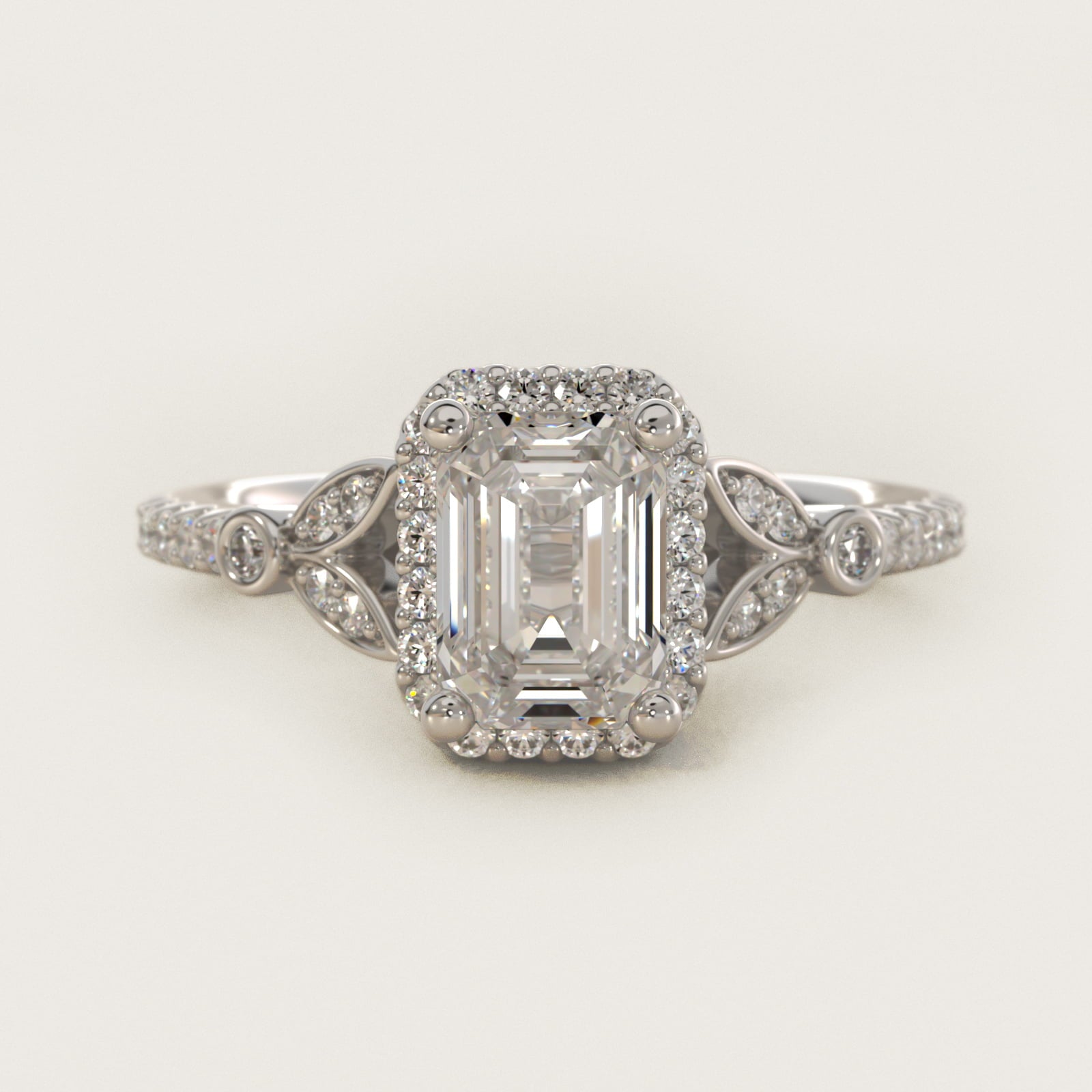 Petite Pav? Leaf Halo Diamond Engagement Ring in Platinum (1/4 ct. tw.) - Emerald Center