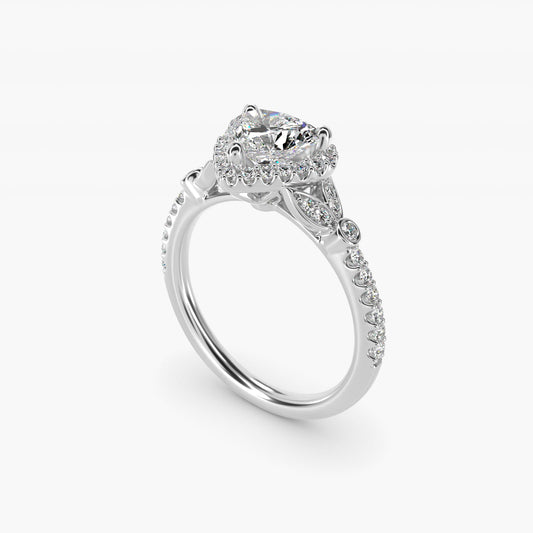 Petite Pav? Leaf Halo Diamond Engagement Ring in 18k White Gold (1/4 ct. tw.) - Heart Center