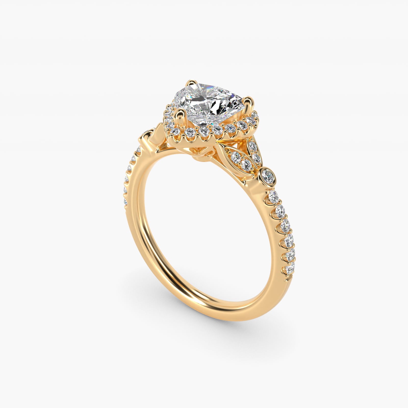 Petite PavŽ Leaf Halo Diamond Engagement Ring in 14k Yellow Gold (1/4 ct. tw.) - Heart Center