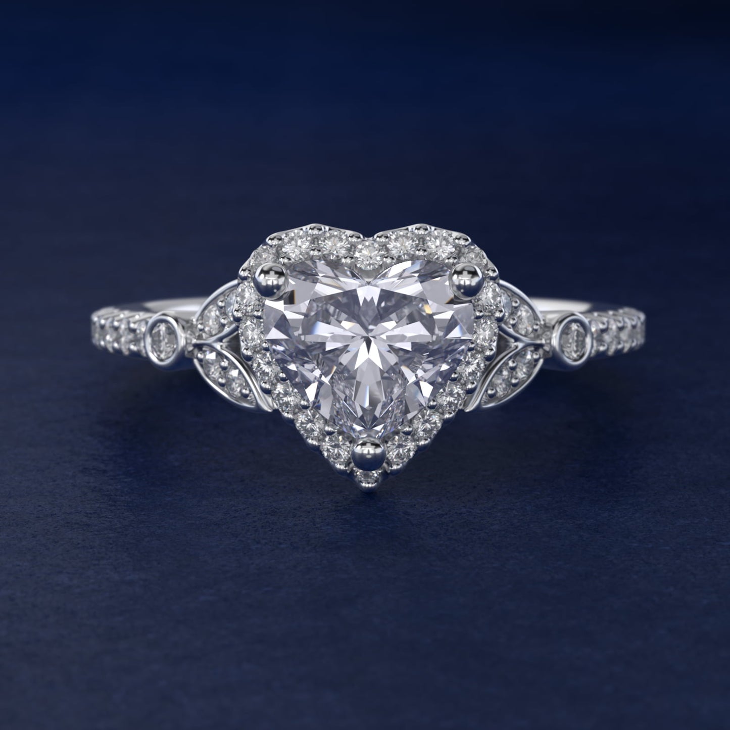 Petite Pav? Leaf Halo Diamond Engagement Ring in Platinum (1/4 ct. tw.) - Heart Center