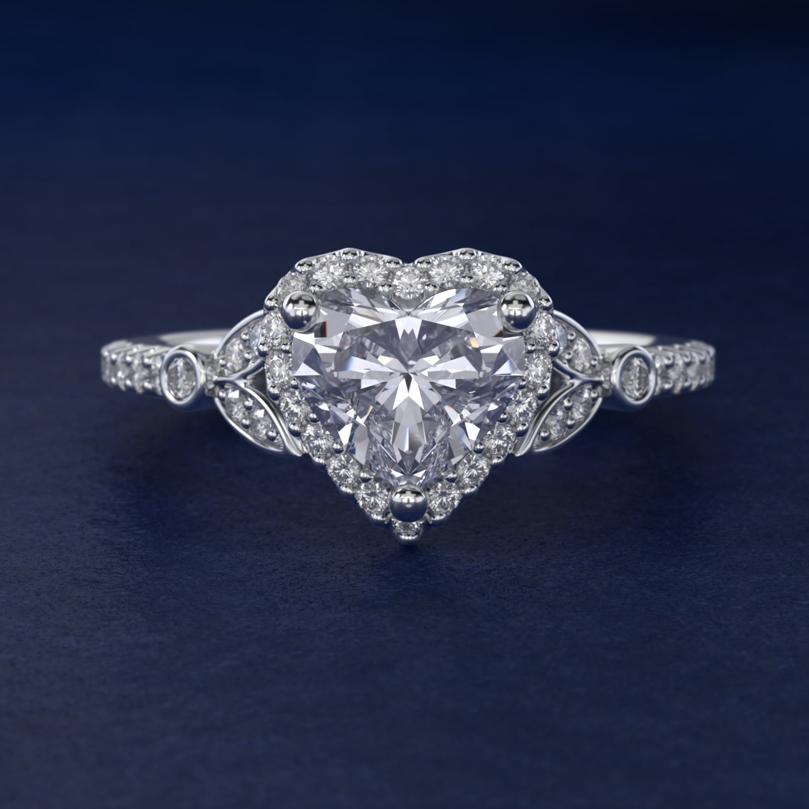Petite Pav? Leaf Halo Diamond Engagement Ring in Platinum (1/4 ct. tw.) - Heart Center