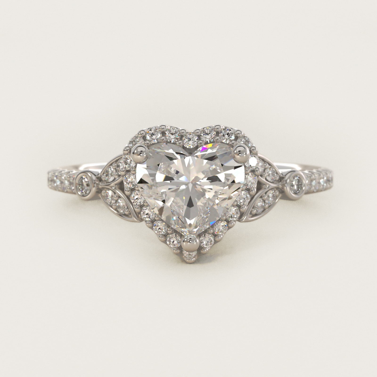 Petite Pav? Leaf Halo Diamond Engagement Ring in Platinum (1/4 ct. tw.) - Heart Center