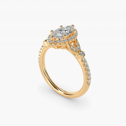 Petite Pav? Leaf Halo Diamond Engagement Ring in 18k Yellow Gold (1/4 ct. tw.) - Marquise Center