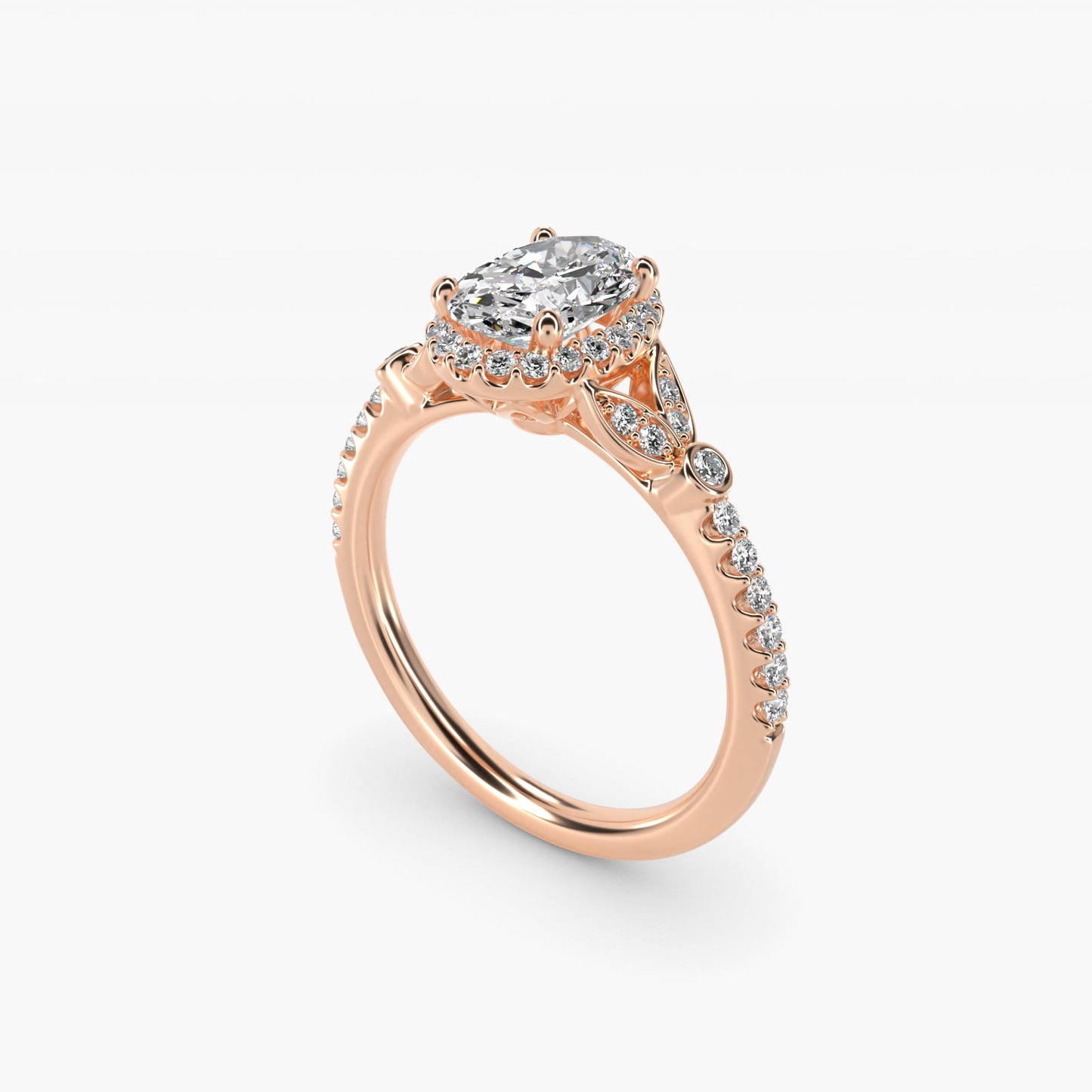 Petite Pav? Leaf Halo Diamond Engagement Ring in 18k Rose Gold (1/4 ct. tw.) - Oval Center