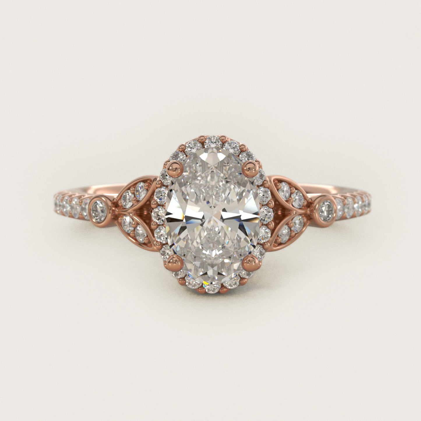 Petite PavŽ Leaf Halo Diamond Engagement Ring in 14k Rose Gold (1/4 ct. tw.) - Oval Center