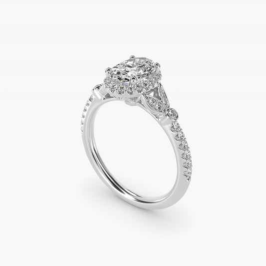 Petite PavŽ Leaf Halo Diamond Engagement Ring in 14k White Gold (1/4 ct. tw.) - Oval Center