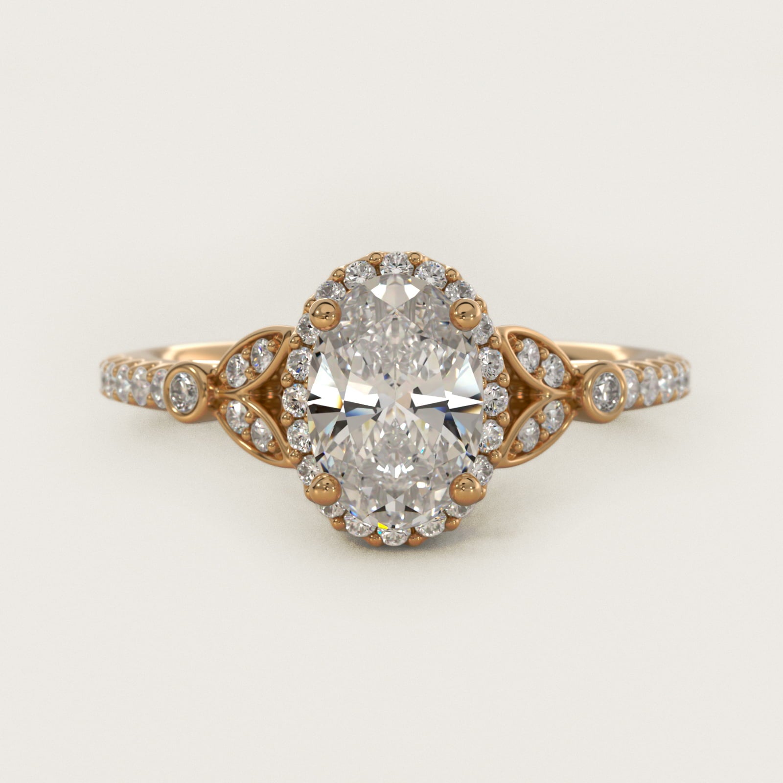 Petite Pav? Leaf Halo Diamond Engagement Ring in 18k Yellow Gold (1/4 ct. tw.) - Oval Center