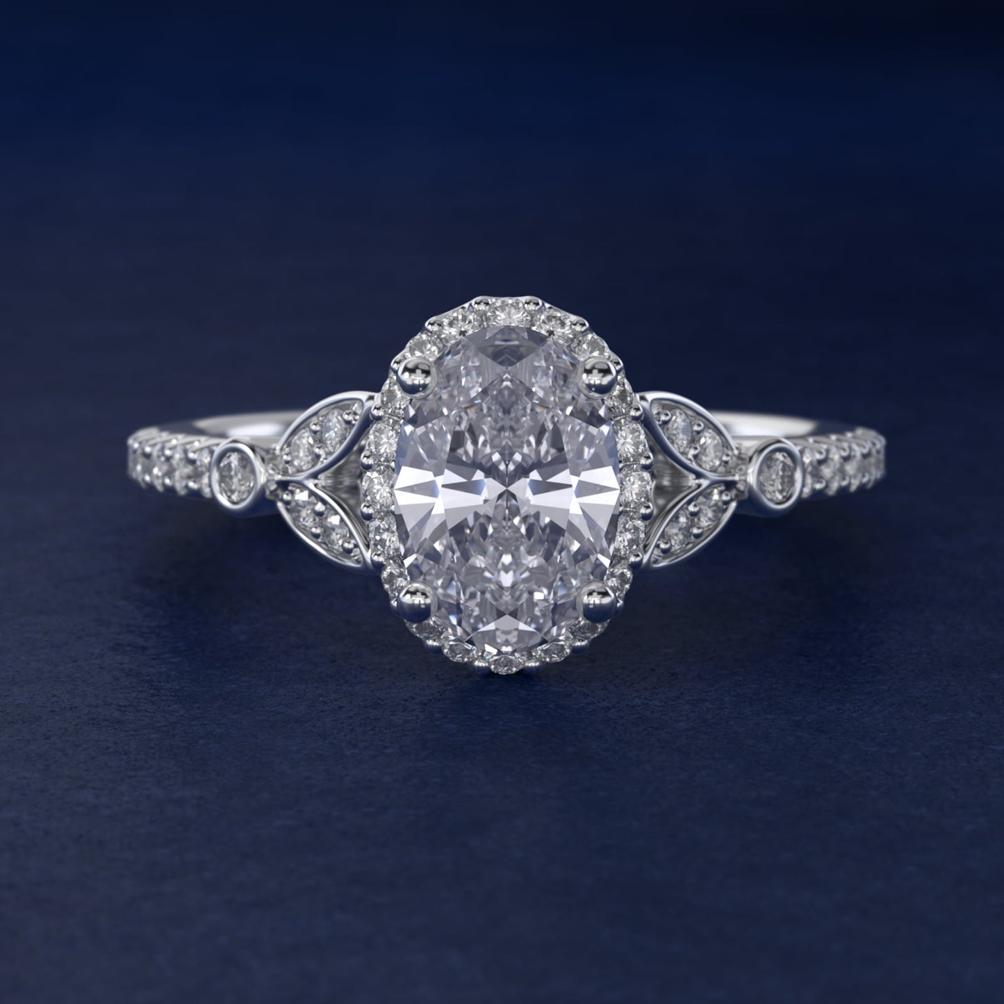 Petite Pav? Leaf Halo Diamond Engagement Ring in Platinum (1/4 ct. tw.) - Oval Center