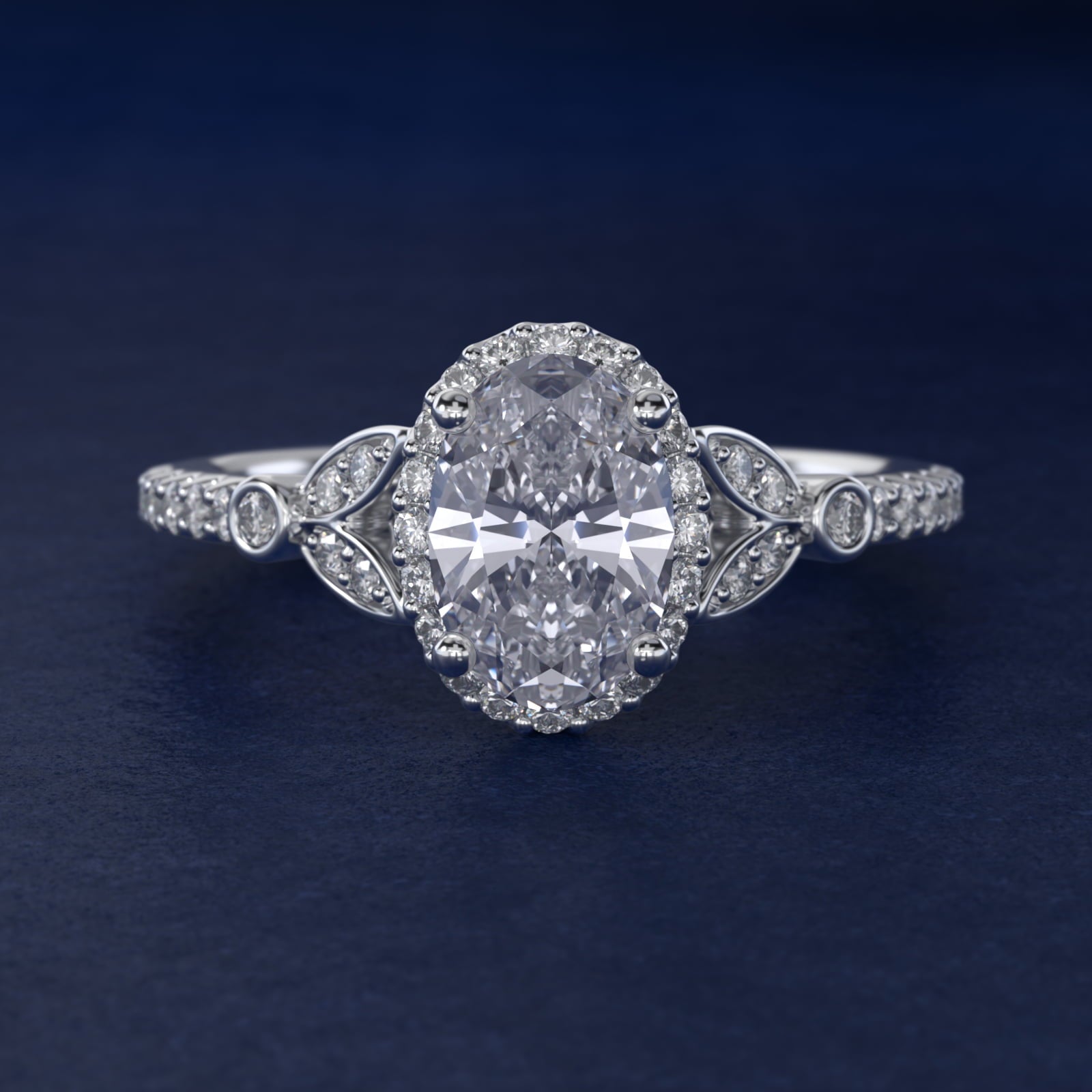Petite Pav? Leaf Halo Diamond Engagement Ring in Platinum (1/4 ct. tw.) - Oval Center
