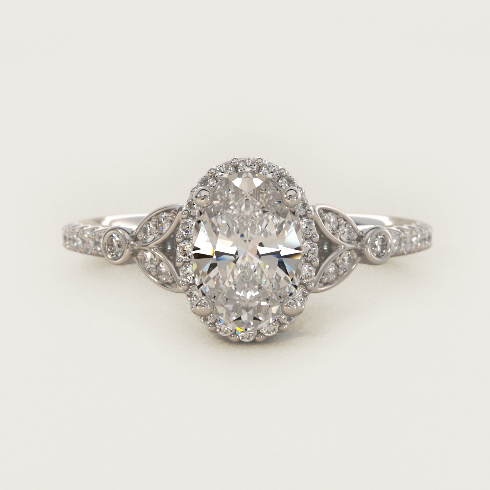 Petite Pav? Leaf Halo Diamond Engagement Ring in Platinum (1/4 ct. tw.) - Oval Center