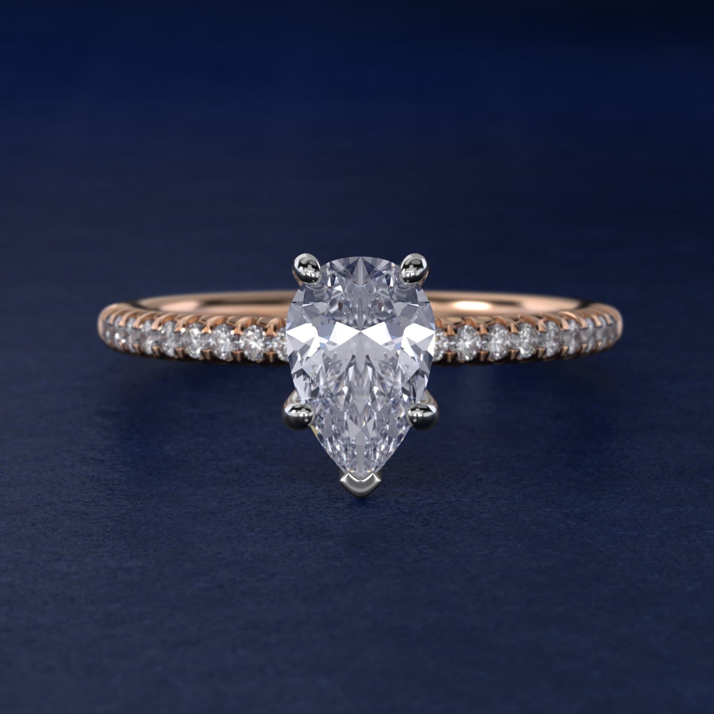 Petite Pav? Diamond Engagement Ring In 18k Rose Gold By James Allen - Pear Center