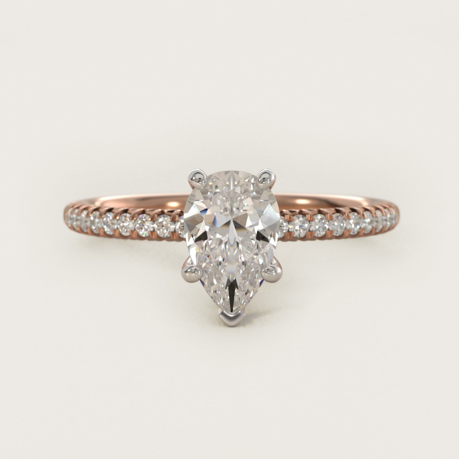 Petite PavŽ Diamond Engagement Ring In 14K Rose Gold By James Allen - Pear Center
