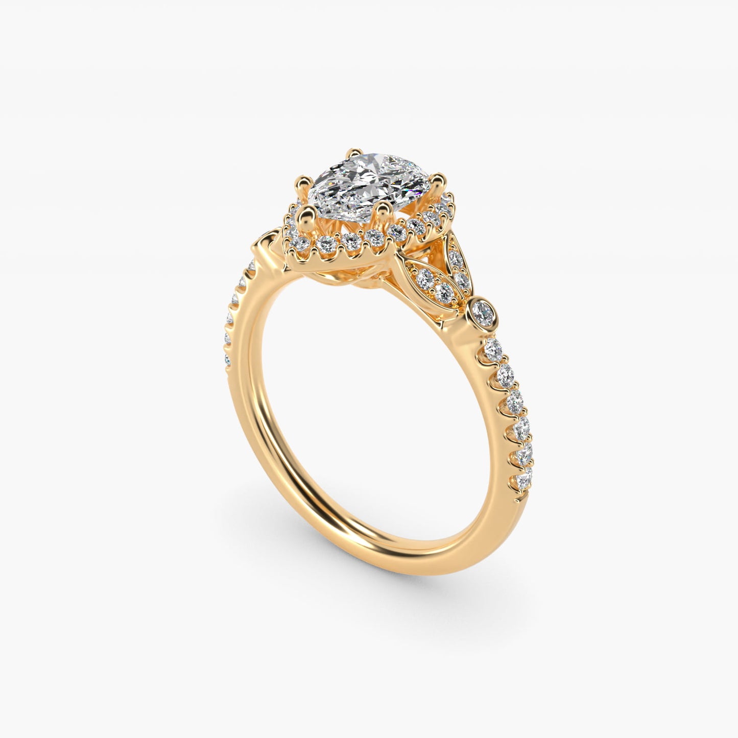 Petite PavŽ Leaf Halo Diamond Engagement Ring in 14k Yellow Gold (1/4 ct. tw.) - Pear Center