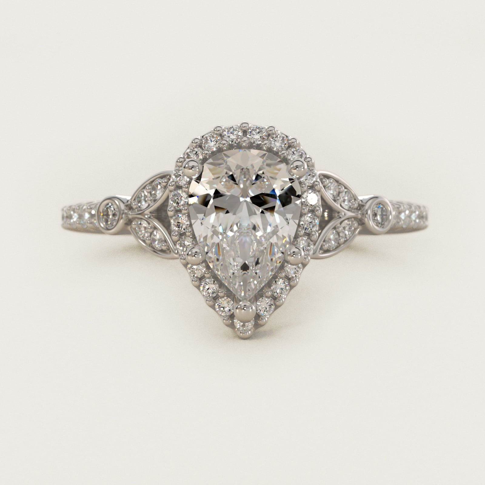 Petite Pav? Leaf Halo Diamond Engagement Ring in Platinum (1/4 ct. tw.) - Pear Center