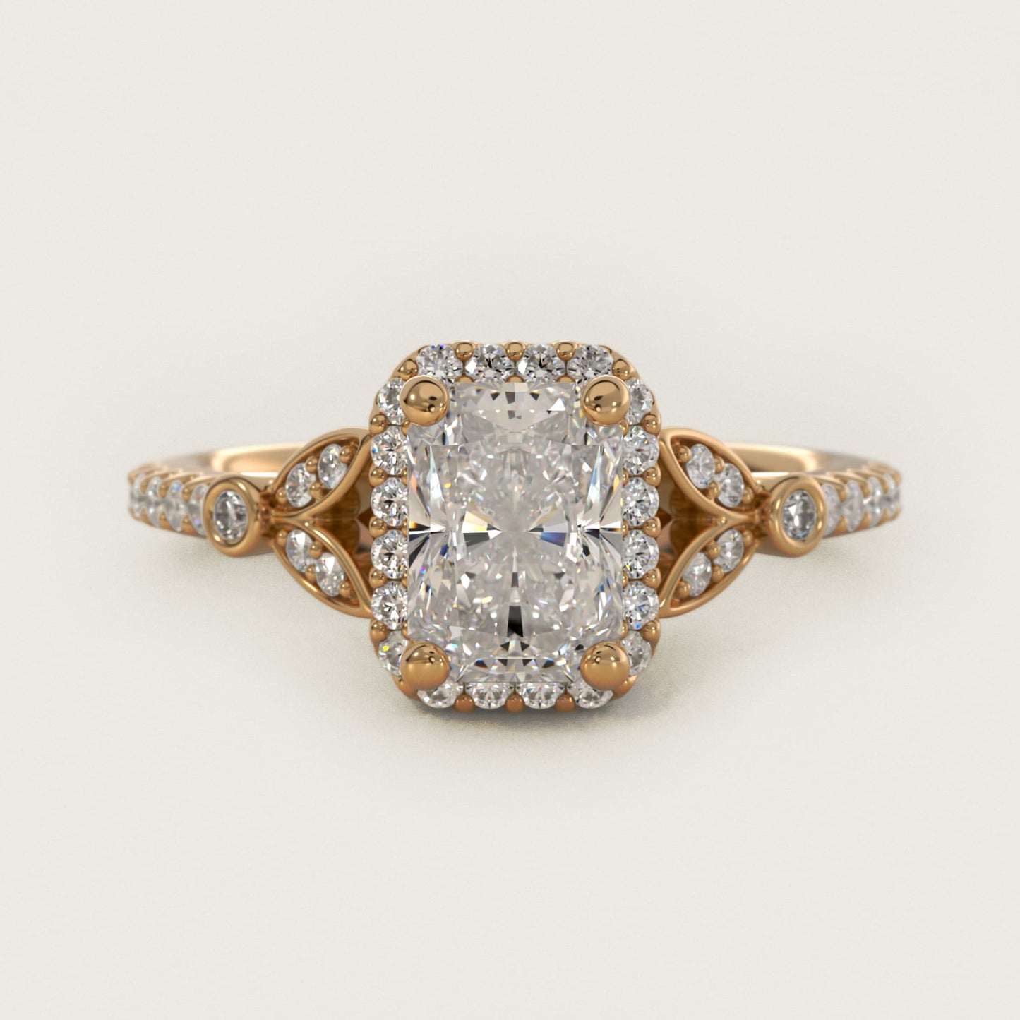 Petite Pav? Leaf Halo Diamond Engagement Ring in 18k Yellow Gold (1/4 ct. tw.) - Radiant Center