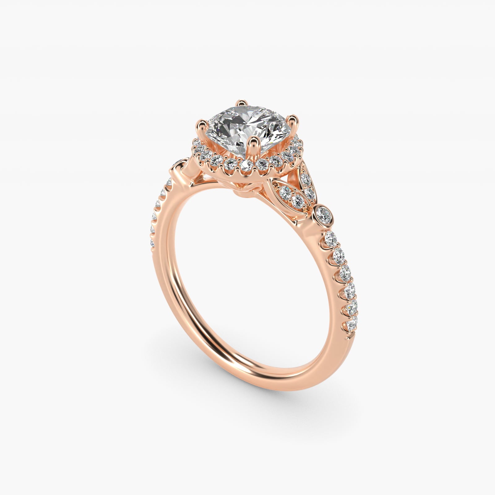 Petite Pav? Leaf Halo Diamond Engagement Ring in 18k Rose Gold (1/4 ct. tw.) - Round Center