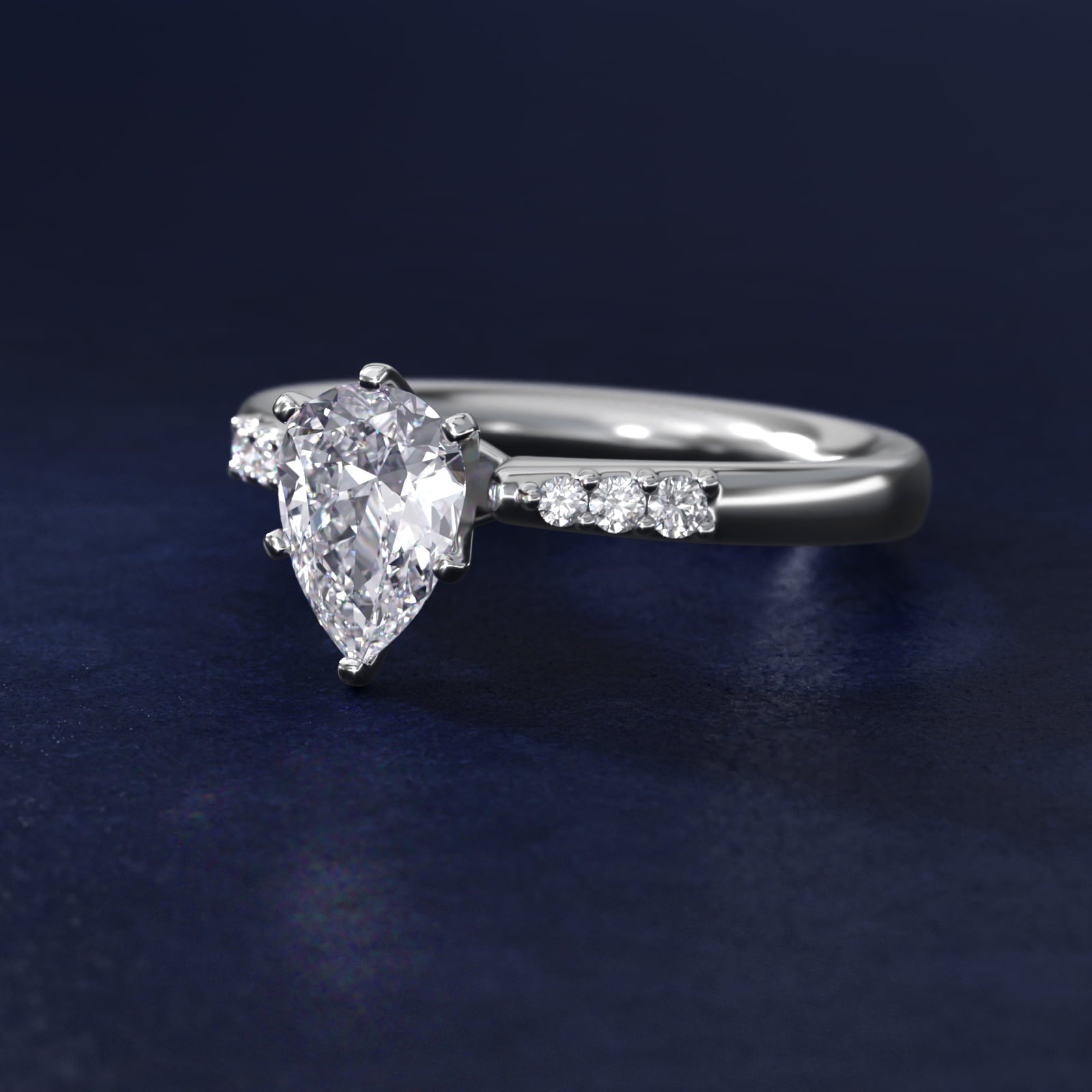 Petite Diamond Engagement Ring in 18k White Gold (1/10 ct. tw.) - Pear Center