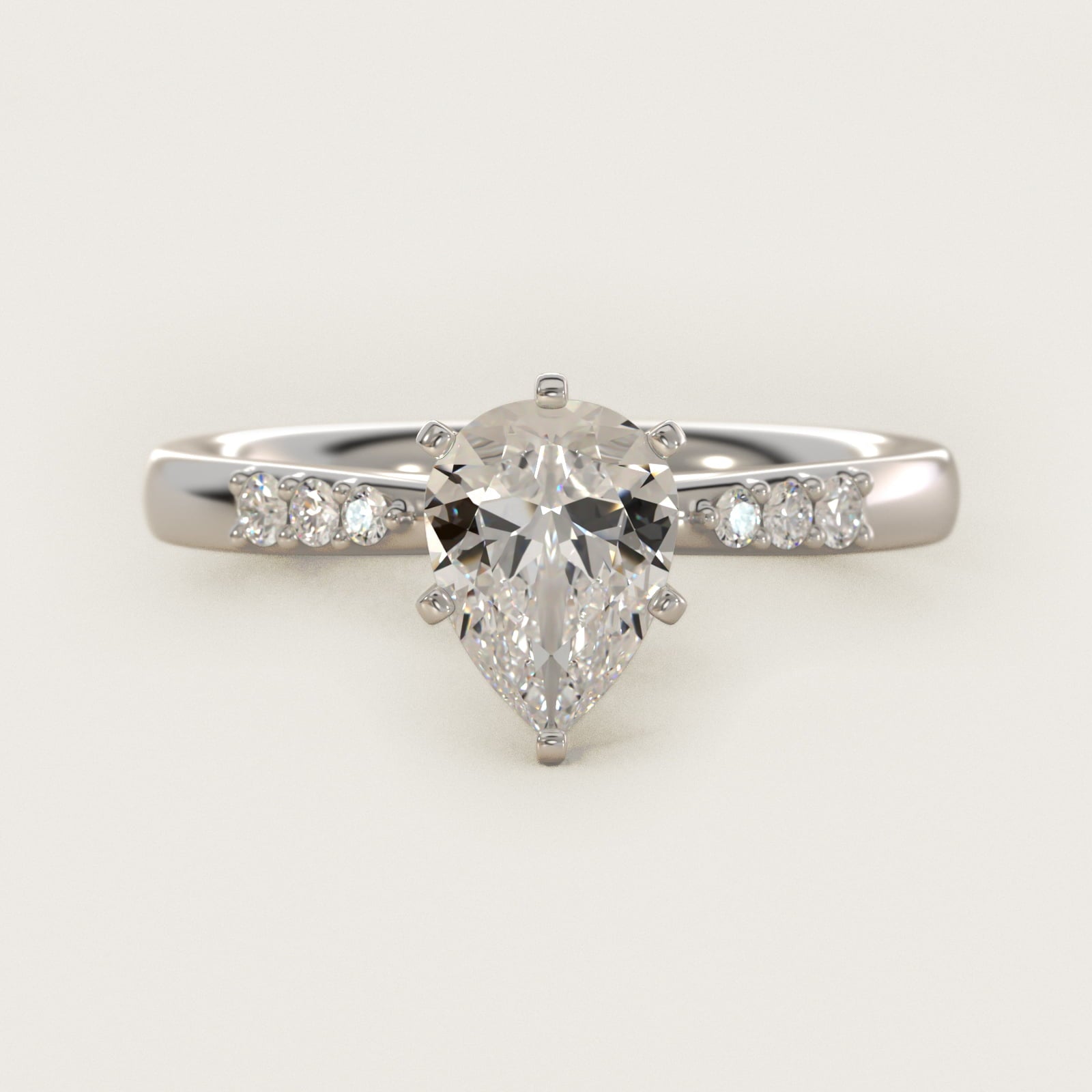 Petite Diamond Engagement Ring in 18k White Gold (1/10 ct. tw.) - Pear Center